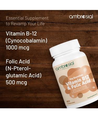 Vitamin B12 1000 mcg + Folic Acid 500 mcg | 1500 mcg Supplement for Energy & Brain Support | Reduce Fatigue | Immune System Booster - 60 Capsules - Buy Online on GoSupps.com