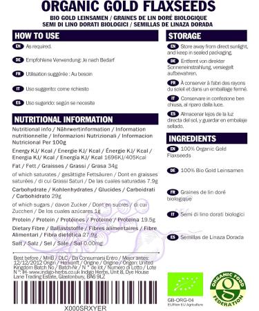 Indigo Herbs Organic Golden Linseed/Flaxseeds 1kg - High Fibre, Omega-3 Rich, Vegan, Gluten-Free - Buy Online on GoSupps.com