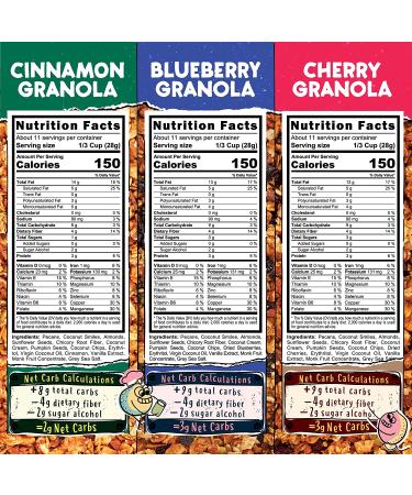 Blueberry Cherry Cinnamon Keto Granola Cereal Variety Pack | Low Carb Snack | 2-3g Net Carb | 11 oz (Pack of 3) - Buy Online on GoSupps.com