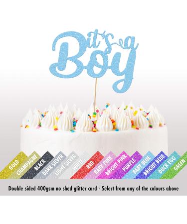 Cakeshop It's a Boy Glitter Cake Topper Baby Cake Topper Decoration Baby Boy - Double Sided 400gsm Glitter Card Choice 14 of Colours and Loads of Styles (Baby Blue) - Buy Online on GoSupps.com