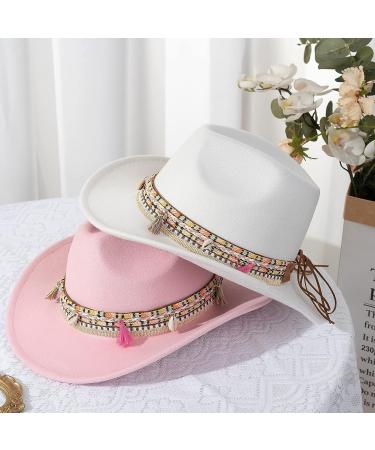Gossifan Pink Western Cowboy Cowgirl Fedora Hat with Y-Tassel - Medium | Unisex Style - Buy Online on GoSupps.com