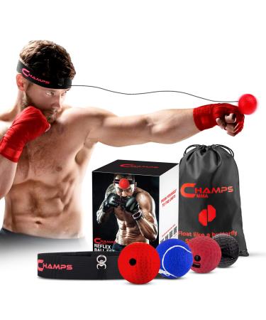 CHAMPS MMA Boxing Reflex Ball -Improve Reaction Speed and Hand Eye Coordination Training Boxing Equipment for Training at Home, Boxing Gear for MMA Equipment, Punching Ball Reflex Bag Set of 4