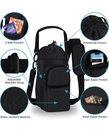 Turmaster Water Bottle Holder with Belt - Insulated Carrier Bag with 4 Pockets for Sports Hiking & Camping - Black Sling Sleeve - Buy Online on GoSupps.com