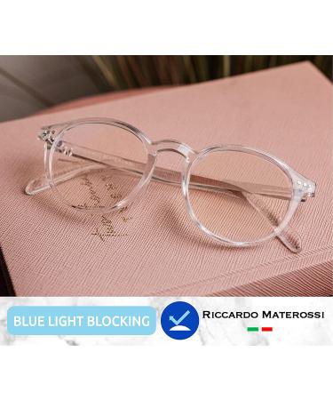 Riccardo Materossi Premium Blue Light Glasses - 99.9% UV Protection (380-410nm) - Clear Frame for Men & Women - Reduce Headaches, Improve Sleep - Buy Online on GoSupps.com