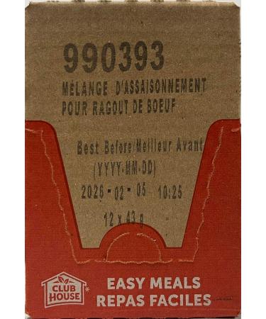 Club House Dry Sauce/Seasoning/Marinade Mix Beef Stew 43g Case Pack 12 Count Beef Stew 43 g (Pack of 12) - Buy Online on GoSupps.com