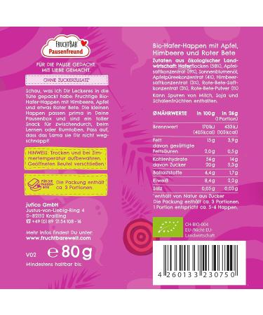 Buy FruchtBar Pausenfreund Organic Oat Snacks - Sugar-Free Raspberry Apple Beetroot for Kids (8x80g) | Healthy Snack for Children 3+ - Buy Online on GoSupps.com