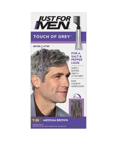 Just For Men Touch of Grey Medium Brown Hair Dye No Mix Comb-In Applicator For A Natural Salt & Pepper Look Ammonia & Peroxide Free - T35 1 Count (Pack of 1) T35 - Medium Brown - Buy Online on GoSupps.com
