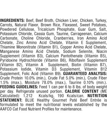 Blue Buffalo Pate Adult Beef Entree Wet Cat Food 5.5 oz Can Pack of 24 Beef Entr e 156 g (Pack of 24) - Buy Online on GoSupps.com
