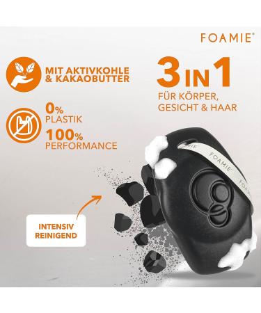 Foamie 3-in-1 Solid Shower Gel & Shampoo for Men - Activated Carbon & Rosewood | Powerful Woody Fragrance for Skin & Hair Care - 90g - Buy Online on GoSupps.com