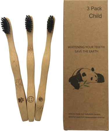 Children's Bamboo Toothbrushes Set - 3 Piece Eco-Friendly Recyclable Soft Bristles & Bamboo Handle - Buy Online on GoSupps.com