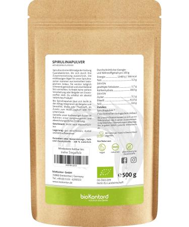100% Pure Spirulina Powder 500g - Organic Lab-Tested Additive-Free | Biokontor - Buy Online on GoSupps.com
