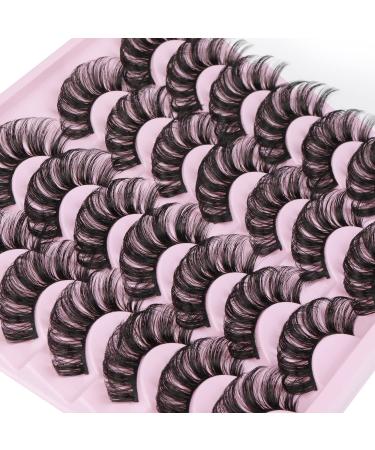 wiwoseo False Eyelashes Russian Strip Lashes D Curly Natural Wispy Fluffy Faux Mink Lashes 20MM Fake Eyelashes 14 Pairs Pack F-20MM
