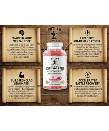 Outlaw Formulas Creatine Gummies 5g Sugar Free Creatine Monohydrate Sour Raspberry Lemonade 30 Servings Third Party Lab Tested Made in USA for Muscle Strength and Recovery - Buy Online on GoSupps.com