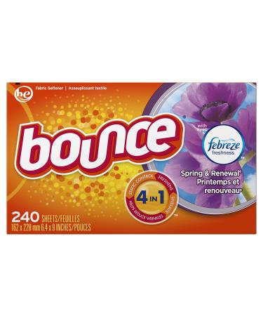 Bounce with Febreze Scent Spring & Renewal Dryer Sheets Laundry Fabric Softener, 240 Count