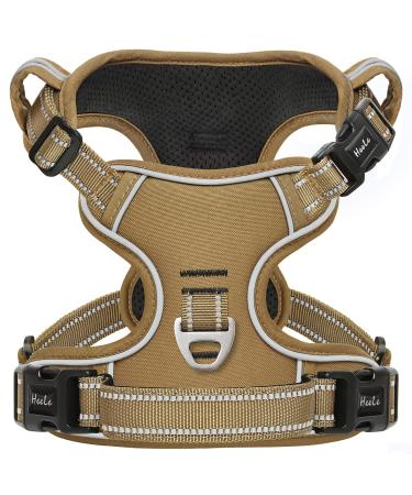 Heele dog crockery dog harness for small dogs release on the neck front back clips. Dog harness adjustable reflective anti-pull dog harness with padded handle khaki xs xs-breast size: 33-43cm uni-khaki
