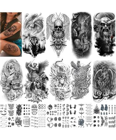 Quichic 200+ Pcs Temporary Tattoo Skull Angel Large Half Sleeve Tattoos - Men Women Arm Fake Tattoos for Sleeves - God Body Tattoos Prison - Buy Online on GoSupps.com