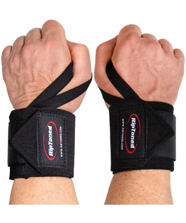 Rip Toned Wrist Wraps - 18" Professional Grade with Thumb Loops - Wrist Support Braces - Men & Women - Weight Lifting, Crossfit, Powerlifting, Strength Training Stiff Fit Black