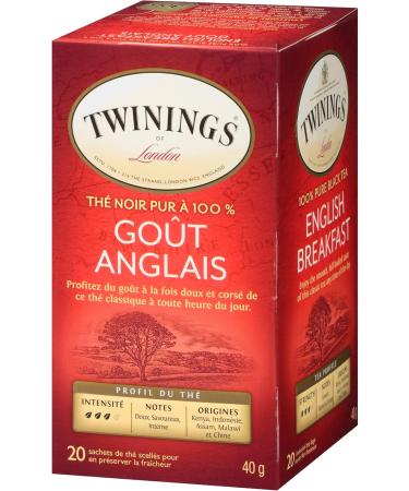 Twinings English Breakfast Individually Wrapped Tea Bags | Smooth Flavourful Black Tea | 20 Count (Pack of 6) | Enjoy Hot or Iced English Breakfast 20 Count (Pack of 6) - Buy Online on GoSupps.com