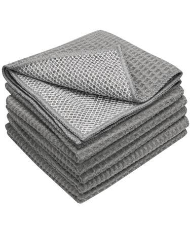 S&T INC. Honeycomb Dish Cloths with Tough Scrub Mesh, Dish Rags for Washing Dishes, Microfiber Cleaning Rags Kitchen, Grey, 12 inches x 12 inches, 6 Pack Grey 6 Pack