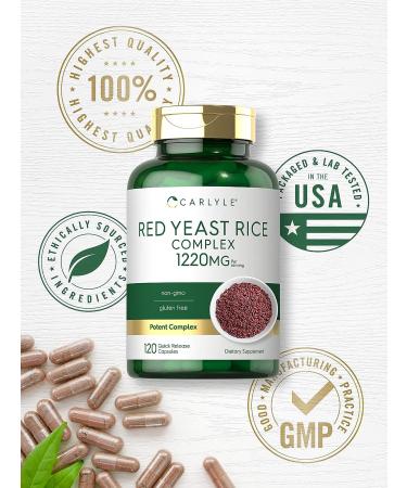 Carlyle Red Yeast Rice with Policosanol 1220mg | 120 Capsules | Non-GMO & Gluten Free - Buy Online on GoSupps.com