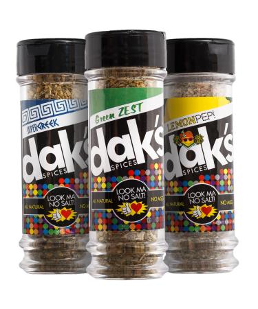 DAK's Spices LEAN GREEN TRIO  Three favorite blends ideal for poultry, seafood and veggies. With 0% SALT and 0% MSG! FREEDOM from Salt, Low Salt, Low Sodium! All natural, 100% MSG and Sodium Free!
