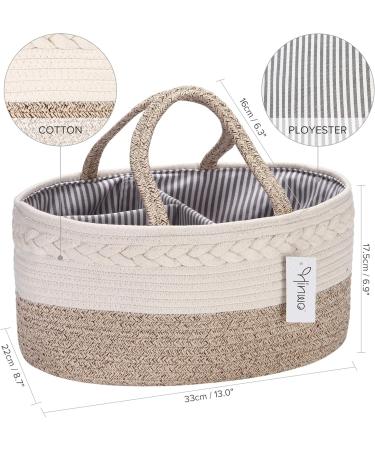Hinwar Baby Diaper Caddy - Portable Organizer for Infants | Cotton Rope Storage Bag with Removable Divider - Perfect Newborn Shower Gift & Car Organizer (Brown) - Buy Online on GoSupps.com