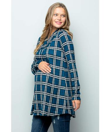 High Neck Maternity Knit Sweater - Long Sleeve Tunic Pullover Top (S Teal/Blk) - Made in USA - Buy Online on GoSupps.com