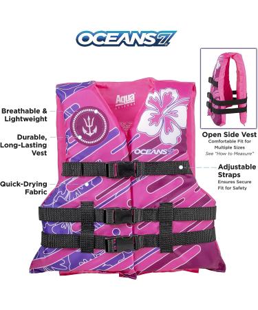 Oceans7 US Coast Guard-Approved Youth Life Jacket 50-90 lbs | Type III PFD Pink/Berry - Buy Online on GoSupps.com