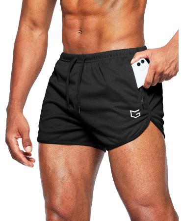 G Gradual Men's Running Shorts 3 Inch Quick Dry Gym Athletic Workout Short Shorts for Men with Liner and Zipper Pockets Black Medium
