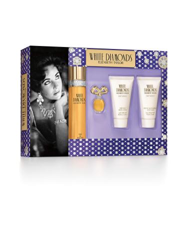Elizabeth Taylor White Diamonds Ladies Gift Set With Spray Body Lotion Body Wash & Perfume 4 Count (Pack of 1)