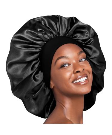 Red by Kiss Reversible Silky Satin Hair Cap Hair Bonnet with Wide Edge Double Wear Cap  Super Jumbo (Black) Super Jumbo Black