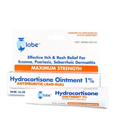 Globe Hydrocortisone Maximum Strength Transparent Ointment 1%,1 oz | Anti-Itch Topical Ointment for Redness, Swelling, Itching, Rash, Dermatitis, Bug/Mosquito Bites, Eczema, Hemorrhoids & More