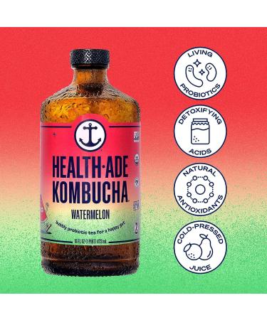 Health-Ade Watermelon Kombucha Tea - Organic Fermented Drink with Probiotics - Gut Health Support - Non-GMO, Vegan, Gluten-Free - 12 Pack (16 Fl Oz Bottles) - Buy Online on GoSupps.com
