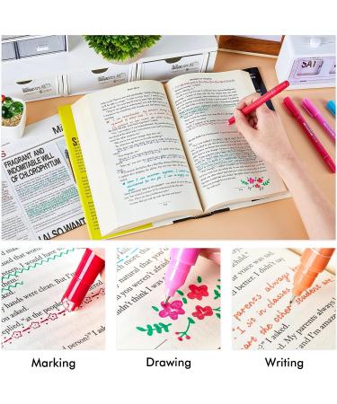 AOROKI 12 Colored Curve Highlighter Pen Set - Dual Tip Markers for Journaling & Drawing - 10 Shapes - Office & School Supplies for Kids & Adults - Buy Online on GoSupps.com