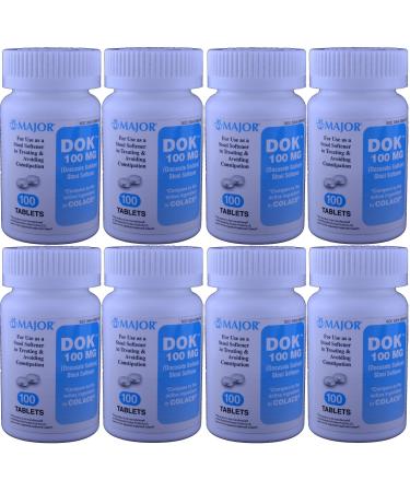Docucate Sodium 100 mg Crushable Tablets for Gentle Reliable Relief from Occasional Constipation Generic for Colace Crushable 100 Tablets per Bottle Pack of 8 Bottles Total 800 Tablets
