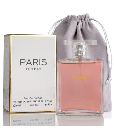 NovoGlow Paris For Her Eau de Parfum Spray Perfume Fragrance For Women-Daywear Casual Daily Cologne Set with Deluxe Suede Pouch- 3.4 Oz Bottle- Ideal EDT Beauty Gift for Birthday Anniversary (3.4)