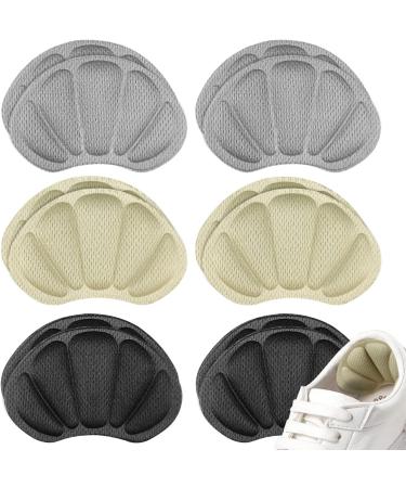 6 Pairs Women's Heel Cushions - Self-Adhesive Comfort Insoles for Pain Relief | Anti-Bubble Foot Care Pillows (Black Gray Beige) - Buy Online on GoSupps.com