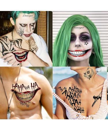 Rejaski Joker Tattoos - 12 Sheets Suicide Squad & Halloween Face Makeup Kit - Fake Temporary Stickers - Buy Online on GoSupps.com