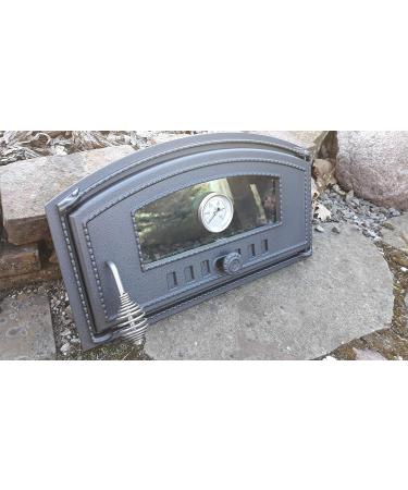 Premium Cast Iron BBQ Rolling Pizza Oven Door 490x280 with Glass & Thermometer - Ideal Bread Oven Accessory - Buy Online on GoSupps.com