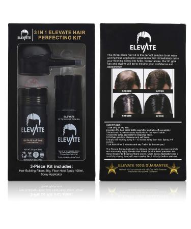 ELEVATE Hair Perfecting 3-in-1 Kit - Natural Hair Thickening Fibers & Spray Applicator Pump | Locking Setting Hold Hair Spray - Dark Brown - Buy Online on GoSupps.com