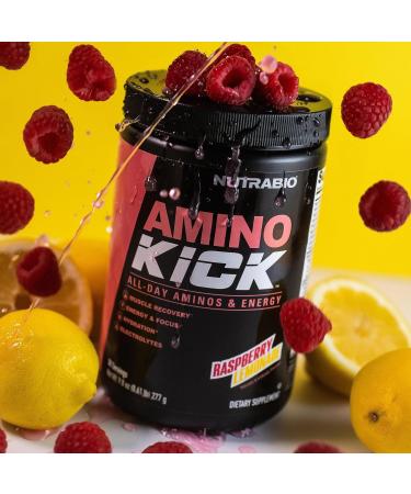 NutraBio Amino Kick BCAA Powder with Natural Caffeine Amino Acids Supplement for Energy Hydration & Recovery BCAAs Electrolytes & Amino Acids Raspberry Lemonade 30 Servings - Buy Online on GoSupps.com