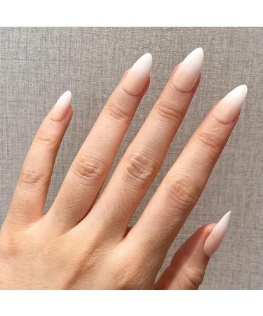Novaly Ombre Nude Gradient French Tip False Nails - Short/Medium Almond White Pink Press On Nails Kit - Buy Online on GoSupps.com