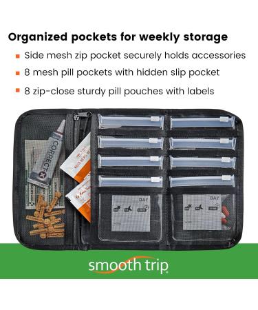 Smooth Trip Slim Folding Pill Organizer - 8 Food Grade Zip-close Pouches for Travel & Home Medication Storage - Buy Online on GoSupps.com