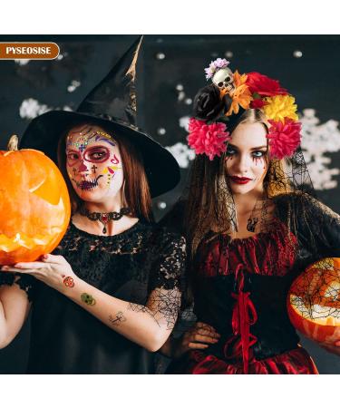 Day of The Dead Costume Accessories Day of the Dead Headpiece Veil Choker Necklace Halloween Face Temporary Tattoos Women - Buy Online on GoSupps.com