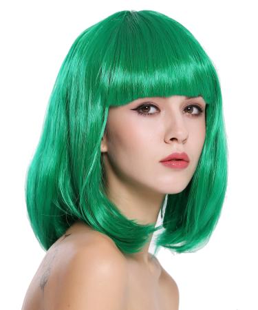 WIG ME UP - 0073-3-PC18 wig ladies wig carnival long bob shoulder length straight bangs green (PC18)