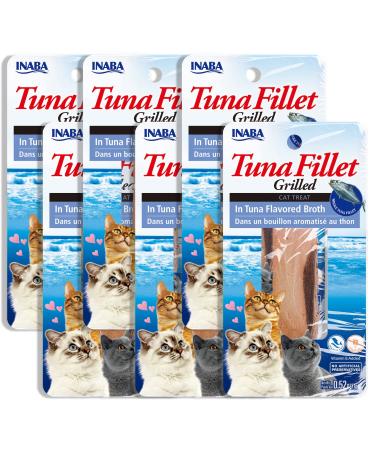 INABA Natural, Premium Hand-Cut Grilled Tuna Fillet Cat Treats/Topper/Complement with Vitamin E and Green Tea Extract, 0.52 Ounces Each, Pack of 6, Tuna Broth Tuna in Tuna Broth 6.0