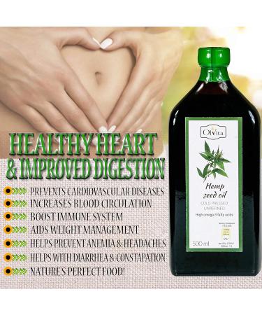 Ol Vita: Cold Pressed Hemp Seed Oil Raw Unrefined NO Additives Pure and Natural Supplement 500ml - Buy Online on GoSupps.com