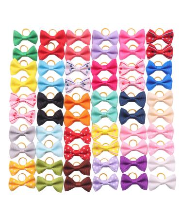 YAKA 60PCS (30 Paris) Cute Puppy Dog Small Bowknot Hair Bows with Rubber Bands Handmade Hair Accessories Bow Pet Grooming Products (60 Pcs,Cute Patterns) (Rubber Bands Style 1)