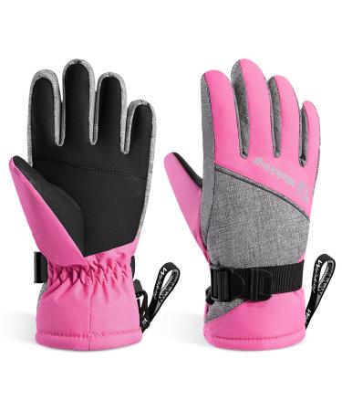 Walsking Kids Winter Snow&Ski Gloves-3M Thinsulate Waterproof Cold Weather Youth Gloves for Skiing,Snowboarding-Fits Boys and Girls Small(Fits: 69years old) Pink