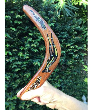 Australian Made Carded Decorated Wood Boomerang - Kangaroo/Croc Design - Buy Online on GoSupps.com